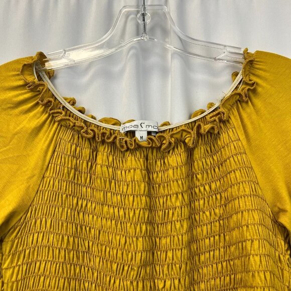 Moa Moa Womens Mustard Ruffle Long Sleeve Round Neck Smocked Top Size Medium - Picture 3 of 8